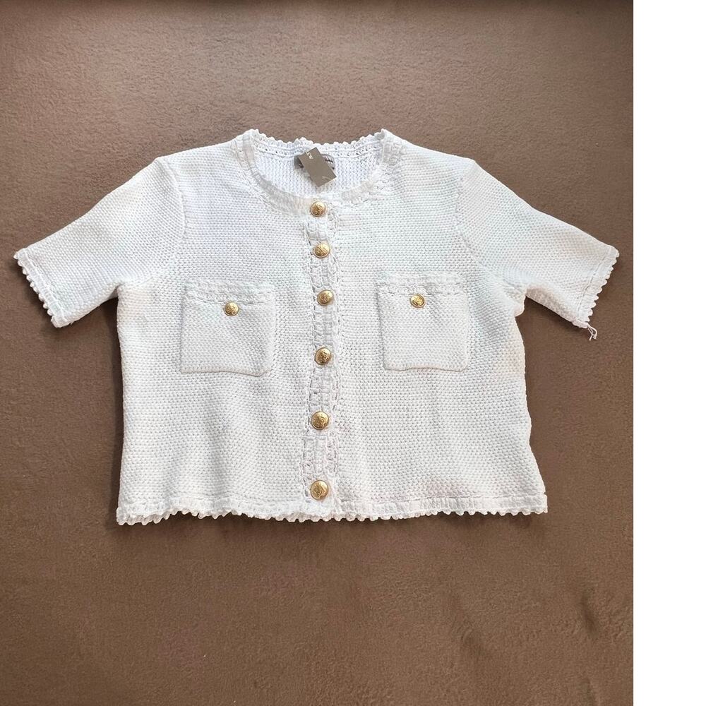 J. Crew White Cotton Blend Crochet Knit Short Sleeve Cropped Top NWT Size XS - Picture 4 of 10
